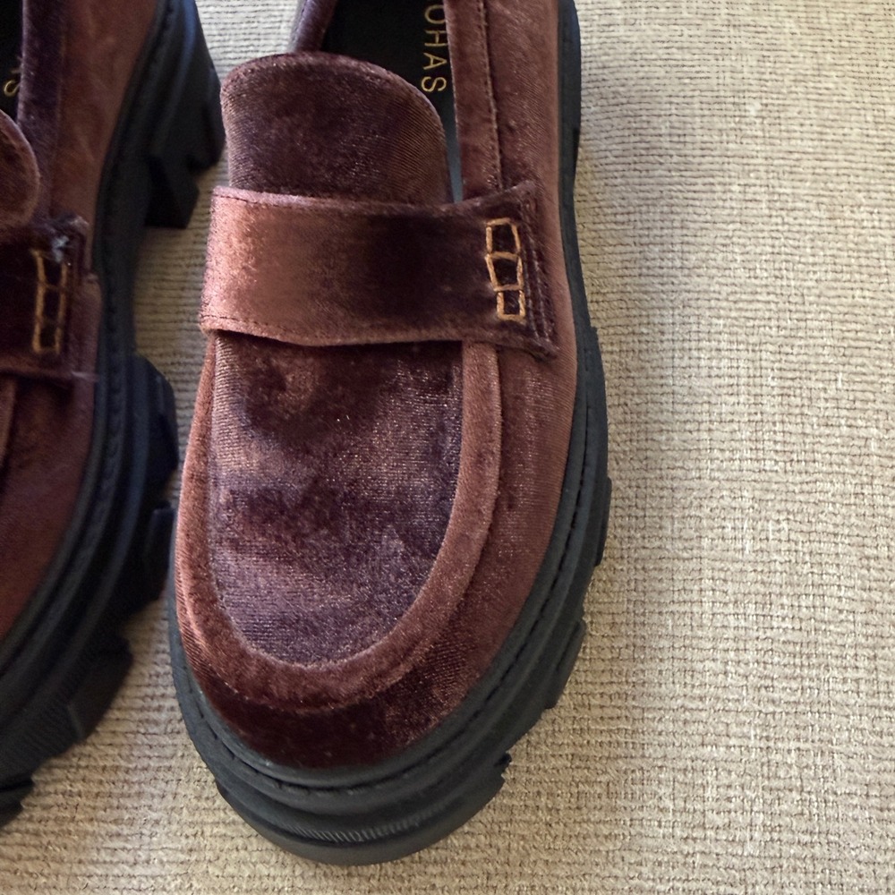 Alohas Velvet Platform Lug Sole Loafers Womens Size 8 Preppy Goth - Picture 5 of 11